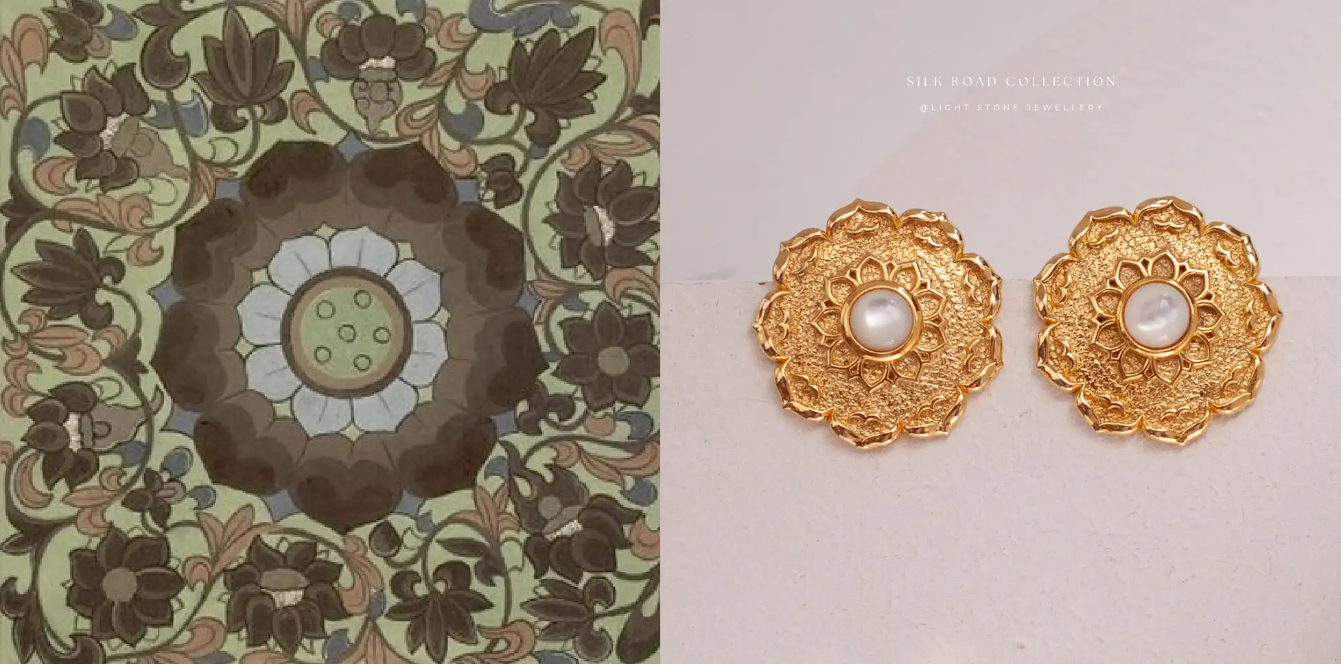 Lotus mural and earring from Silk Road Collection