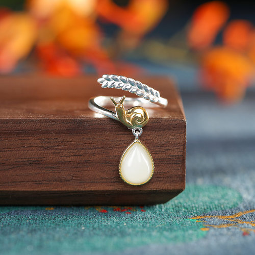 Snail - Jade Silver Ring