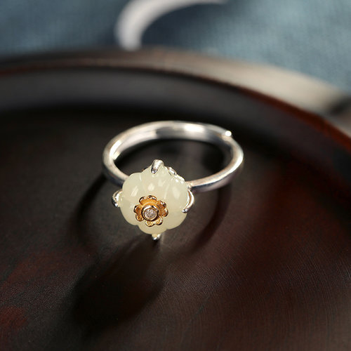 Pumpkin Flower - Jade Silver Ring