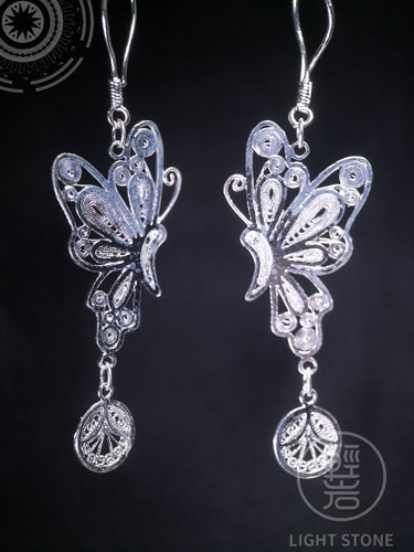 Butterfly - Miao Silver Filigree Earrings