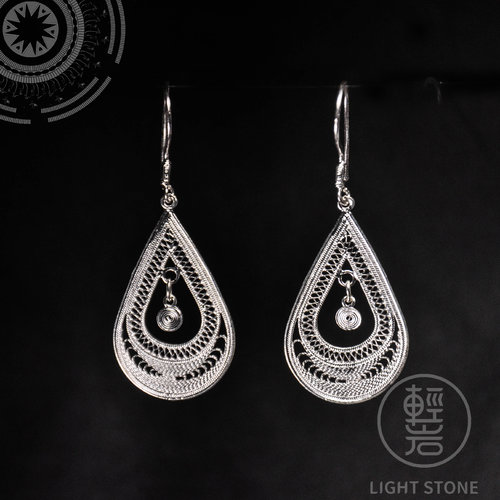 Water Drop - Miao Silver Filigree Earrings
