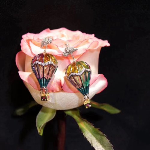 Balloons - Glass Enameling Silver Earrings