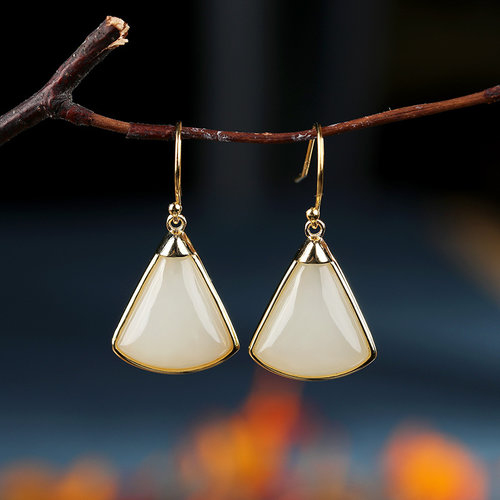 Fan - Jade Silver Earrings