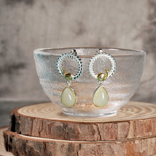 Snail - Hetian Jade Silver Earrings