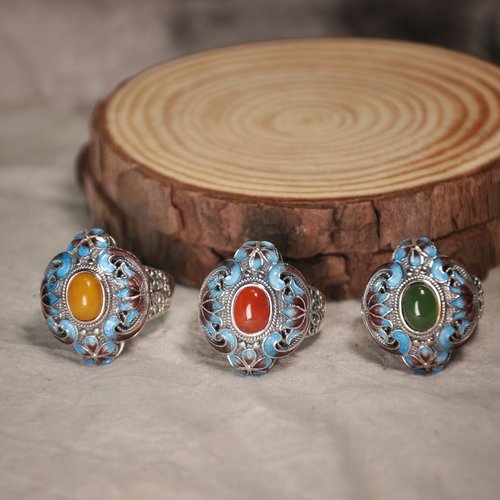 Burning Blue Cloisonné Ring -Lotus Flower