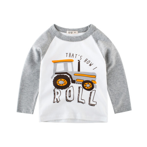 Roll Slogan and Print Track Color Matching Cotton Long Sleeve T-shirt