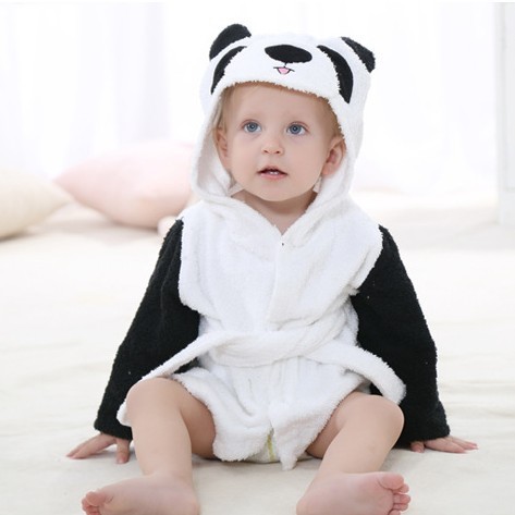 Baby White and Black Panda Bathrobe Tracksuit Thicken Cute Cartoon Animal Hooded Sleepwear