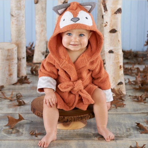 Baby Brown Fox Bathrobe Tracksuit Thicken Cute Cartoon Animal Hooded Sleepwear