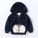 Navy Toddler Boys Winter Warm Hoodie Coat Print Bear Flannel Outerwear