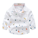 Toddler Boys White Print Cotton Long Sleeve Shirt