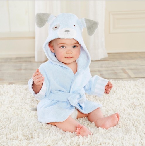 Baby Blue Dog Bathrobe Tracksuit Thicken Cute Cartoon Animal Hooded Sleepwear