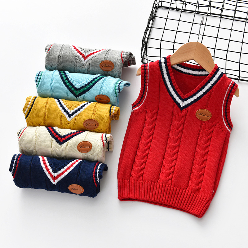 Toddler Boys Cable Knit Pullover Vest V Neck Sweater