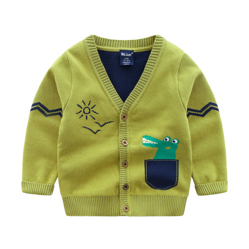Toddler Boys Knit V Neck Cardigan Sweater Crocodile Pattern
