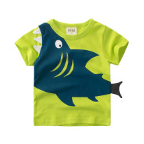 Print 3D Shark Cotton Short Green T-shirt