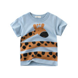 Blue Print Giraffe Cotton Short T-shirt