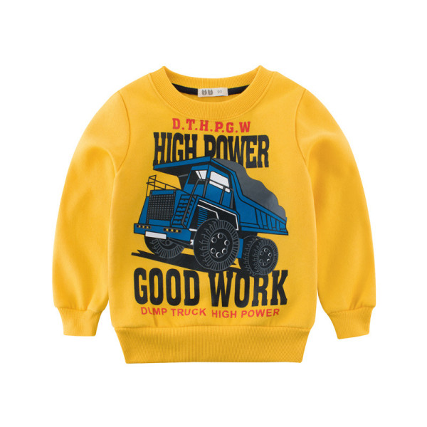 Print Fire Fighting Truck and Slogan Navy Fleece Sweatershirt