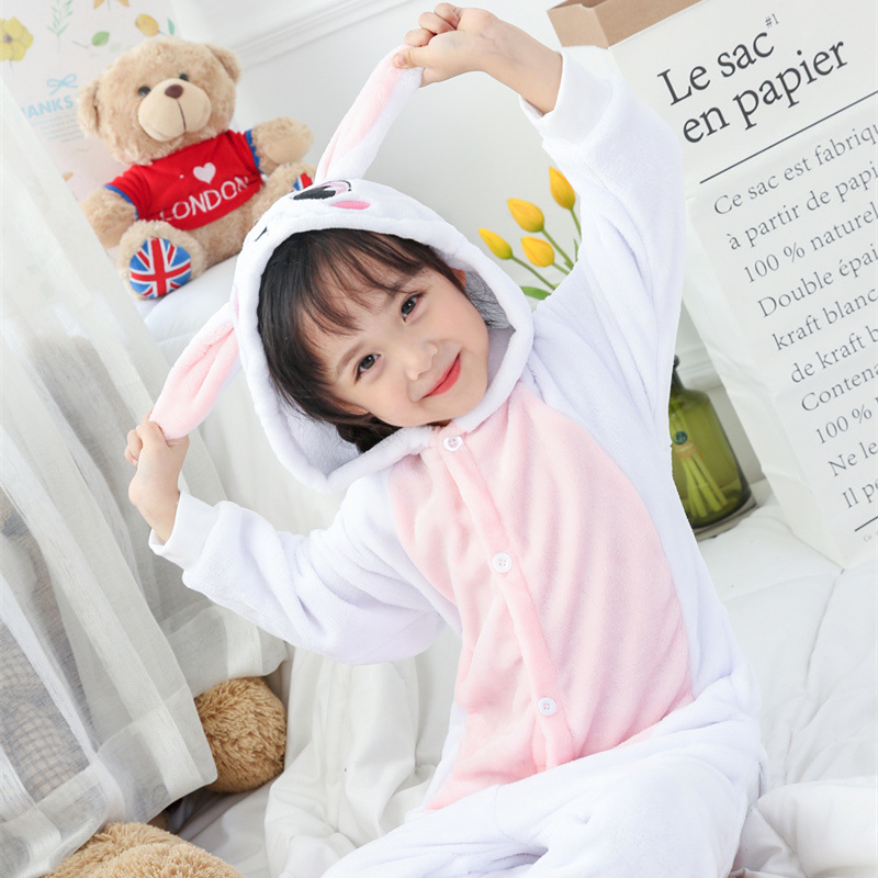 Kids White Pink Rabbit Onesie Kigurumi Pajamas Kids Animal Costumes for Unisex Children