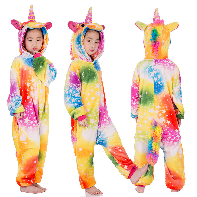Kids Colorful Silver Stars Unicorn Onesie Kigurumi Pajamas Kids Animal ...