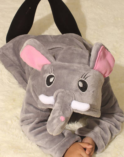 Kids Grey Elephant Soft Bathrobe Sleepwear Comfortable Loungewear