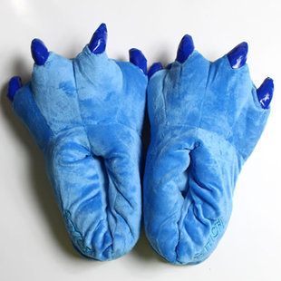 Cozy Blue Flannel House Monster Slippers Halloween Animal Costume Paw Claw Shoes