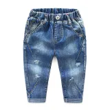 Toddler Boys Blue Ripped Denim Line Design Jeans Pants