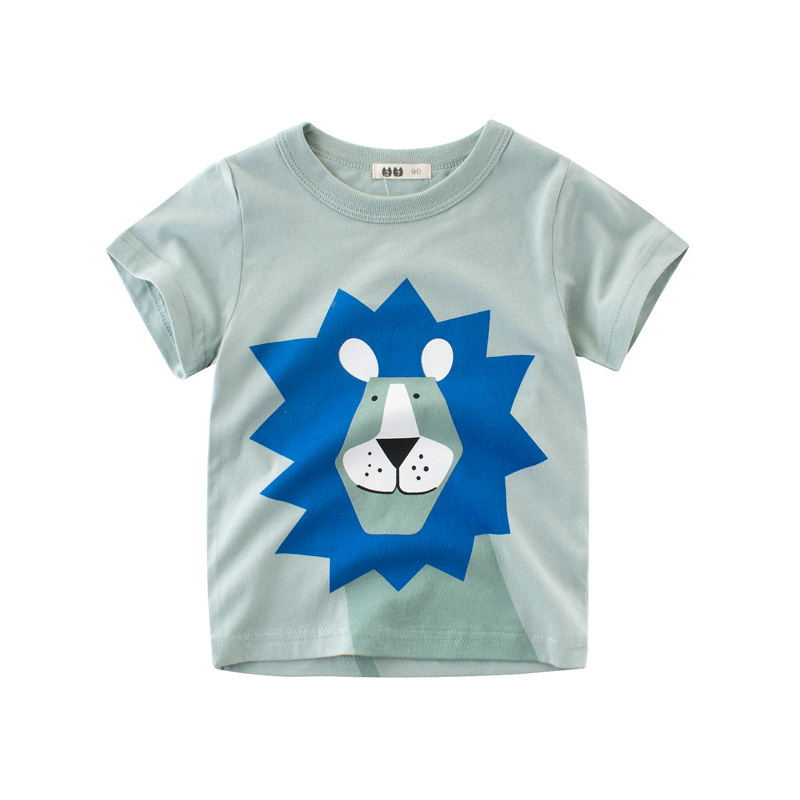 Blue Cute Lion Cotton Short T-shirt