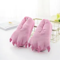 Cozy Light Pink Flannel House Monster Slippers Halloween Animal Costume Paw Claw Shoes