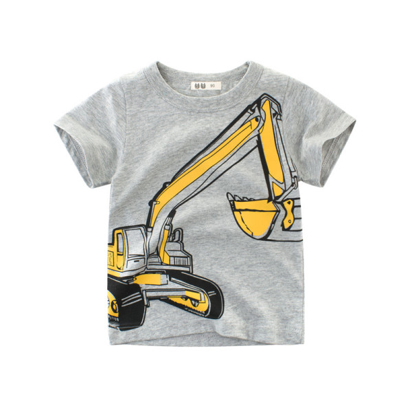 Grey Print Cute Machineshop Car Cotton Short T-shirt