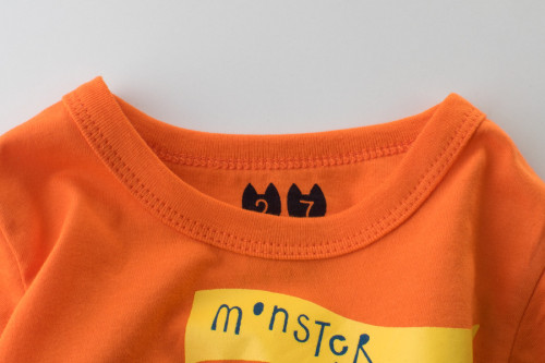 Orange Slogan Cartoon Car Graphics Cotton T-shirt