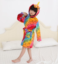 Kids Colorful Fish Scale Unicorn Soft Bathrobe Sleepwear Comfortable Loungewear