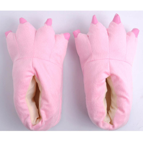 Cozy Light Pink Flannel House Monster Slippers Halloween Animal Costume Paw Claw Shoes