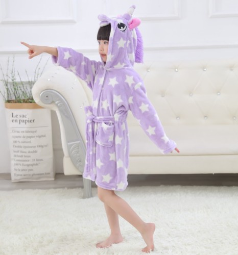 Kids Purple Unicorn Stars Soft Bathrobe Sleepwear Comfortable Loungewear