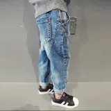 Toddler Boys Blue Ripped Denim Line Design Jeans Pants
