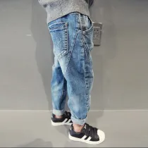 Toddler Boys Blue Ripped Denim Line Design Jeans Pants