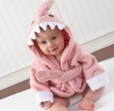 Baby Pink Shark Bathrobe Tracksuit Thicken Cute Cartoon Animal Hooded Sleepwear
