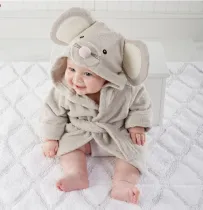 Baby Grey Mouse Bathrobe Tracksuit Thicken Cute Cartoon Animal Hooded Sleepwear