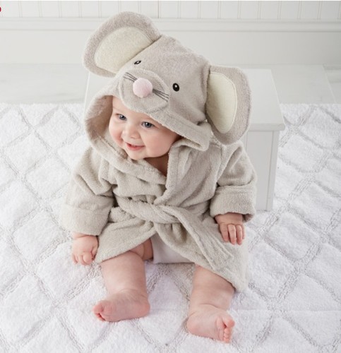 Baby Grey Mouse Bathrobe Tracksuit Thicken Cute Cartoon Animal Hooded Sleepwear