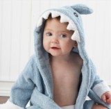 Baby Pink Shark Bathrobe Tracksuit Thicken Cute Cartoon Animal Hooded Sleepwear