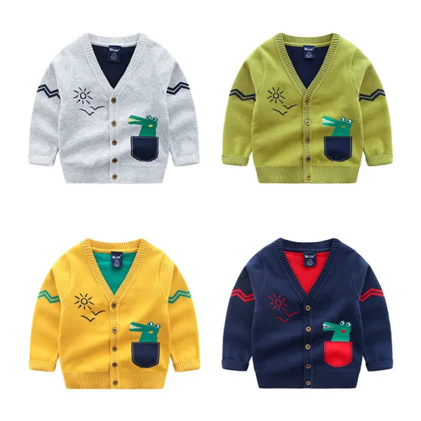 Toddler Boys Knit V Neck Cardigan Sweater Crocodile Pattern