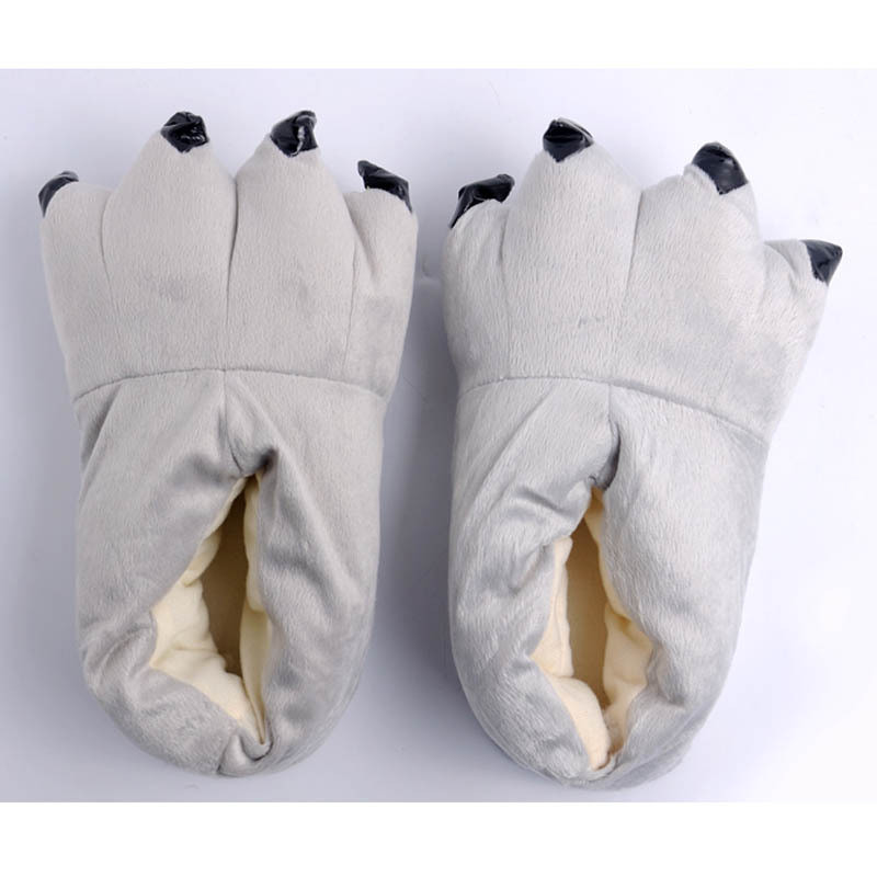 Cozy Grey Flannel House Monster Slippers Halloween Animal Costume Paw ...