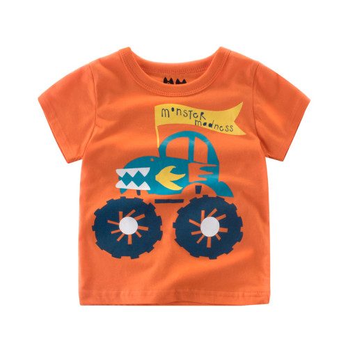 Orange Slogan Cartoon Car Graphics Cotton T-shirt