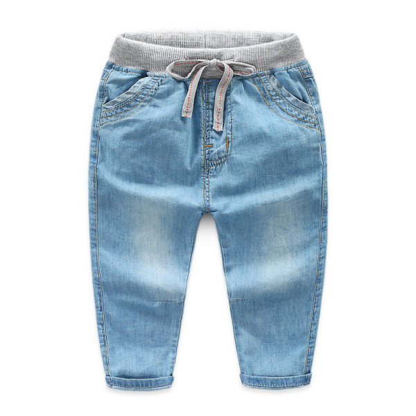 Toddler Boys Elastic Mid Waist Washed Denim Full Length Straight Jeans ...