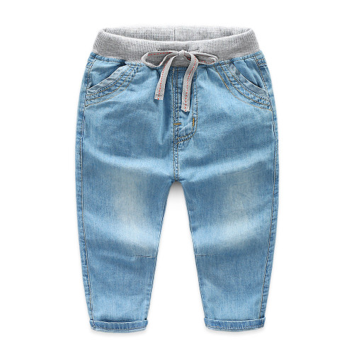 Toddler Boys Elastic Mid Waist Washed Denim Full Length Straight Jeans Pants