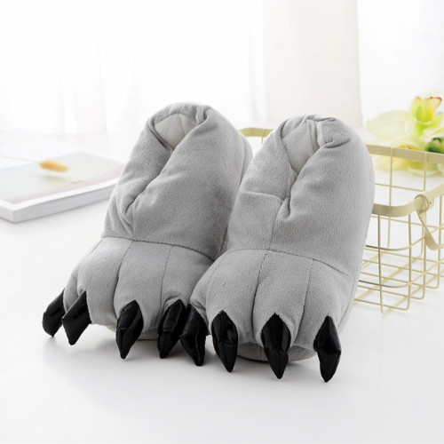 Cozy Grey Flannel House Monster Slippers Halloween Animal Costume Paw Claw Shoes