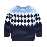 Toddler Boy Knit Pullover Upset to Keep Warm Diamond Pattern Sweater