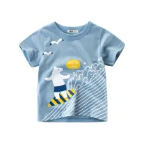 Blue Cute Cartoon White Bear Graphics Cotton T-shirt