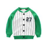 Boy Baseball Jacket Stripes Color Catching Green Coat