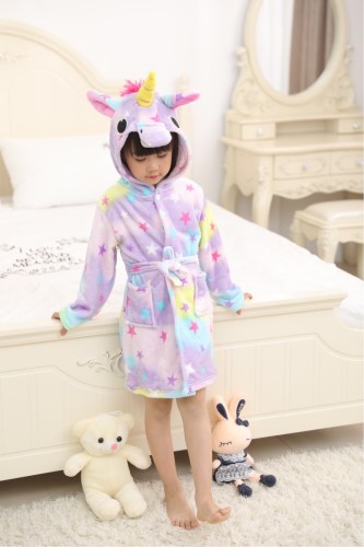 Kids Purple Stars Unicorn Soft Bathrobe Sleepwear Comfortable Loungewear