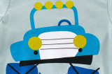 Print Blue Cute Car Cotton Short T-shirt