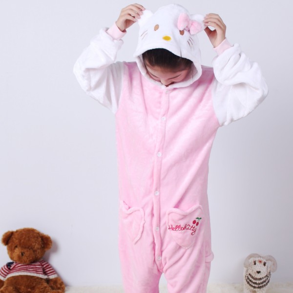 Kids Hello Kitty White Sleeve Onesie Kigurumi Pajamas Kids Animal Costumes for Unisex Children